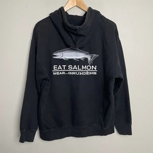 Grundens Long Sleeve Double Graphic Salmon Fishing Hoodie Black L